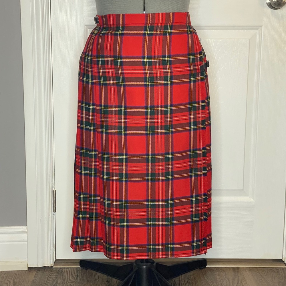 Hunt Club Red Royal Stewart‎ Tartan Wool Kilt Midi Skirt 12 - Picture 14 of 16